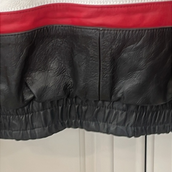 Vintage USA American Flag Black Leather Bomber Jacket Biker Motorcycle size M - Picture 5 of 17